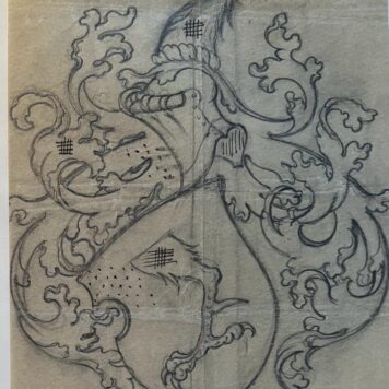 Wapenkaart/Coat of Arms: Original preparatory drawing of the Rost (van Tonningen) Coat of Arms/Family Crest with printed coat of arms, 2 pp.