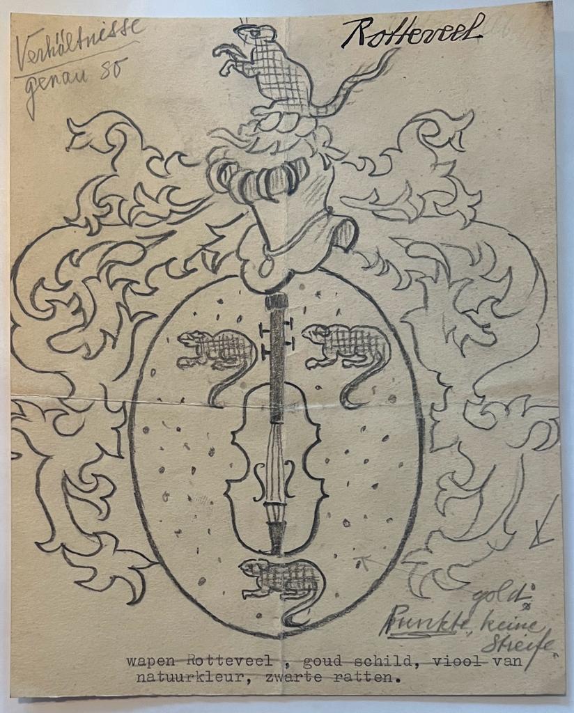 Wapenkaart/Coat of Arms: Original preparatory drawing of the Rotteveel Coat of Arms/Family Crest,1 p.