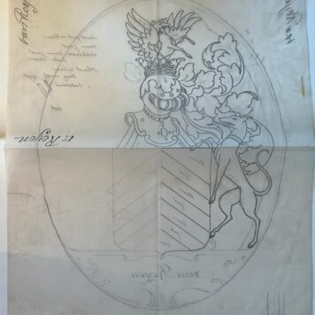 Wapenkaart/Coat of Arms: Original preparatory drawing of the Van Royen Coat of Arms/Family Crest with printed coloured coat of arms, 2 pp.