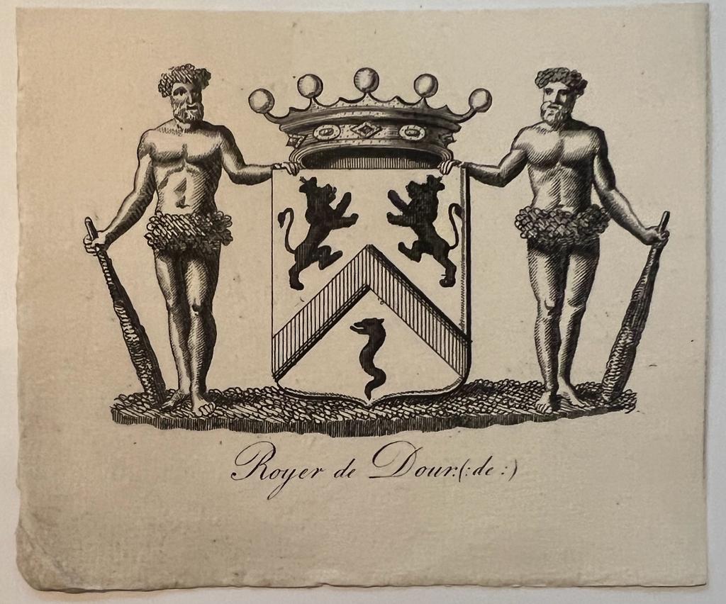 Wapenkaart/Coat of Arms: Original preparatory drawing of the Royer Coat of Arms/Family Crest with printed coat of arms, 2 pp.