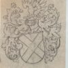 Wapenkaart/Coat of Arms: Original preparatory drawing of the Ruys (Ruijs) Coat of Arms/Family Crest with printed coloured coat of arms, 2 pp.