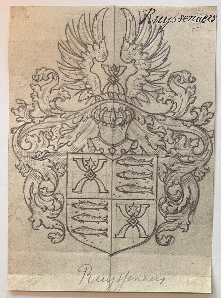 Wapenkaart/Coat of Arms: Original preparatory drawing of the Ruyssenaers (Ruijssenaers)Coat of Arms/Family Crest, 1 p.