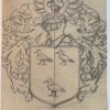 Wapenkaart/Coat of Arms: Original preparatory drawing of the Ruys (Ruijs) Coat of Arms/Family Crest with printed coloured coat of arms, 2 pp.
