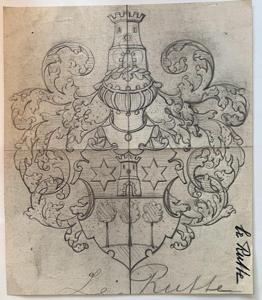 Wapenkaart/Coat of Arms: Original preparatory drawing of the Le Rutte Coat of Arms/Family Crest, 1 p.