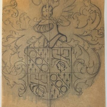 Wapenkaart/Coat of Arms: Original preparatory drawing of the Pels Rycken (Rijcken) Coat of Arms/Family Crest, together with printed coloured coat of arms, 2 pp.