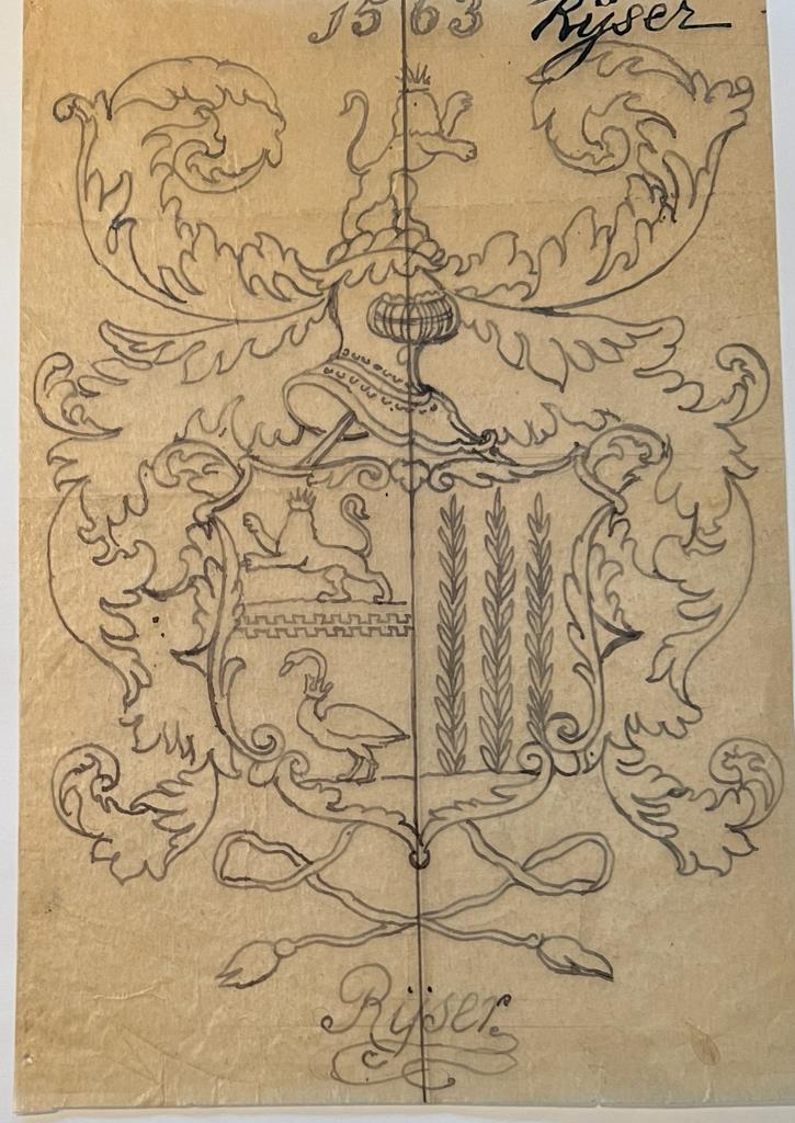 Wapenkaart/Coat of Arms: Original preparatory drawing of the Rijser Coat of Arms/Family Crest, 1 p.