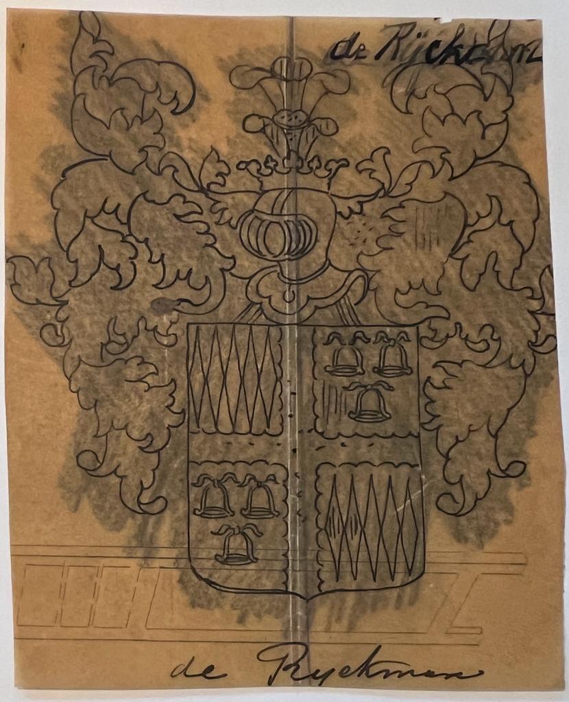 Wapenkaart/Coat of Arms: Original preparatory drawing of the Rijckman (Ryckman) Coat of Arms/Family Crest, together with printed coloured coat of arms, 2 pp.