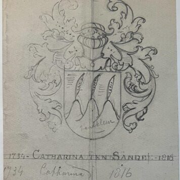 Wapenkaart/Coat of Arms: Original preparatory drawing of the Ten Sande Coat of Arms/Family Crest, 1 p.