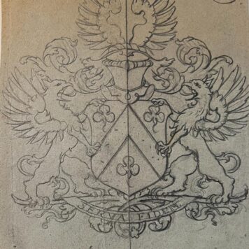 Wapenkaart/Coat of Arms: Original preparatory drawing of the Sandberg Coat of Arms/Family Crest together with printed coloured coat of arms, 2 pp.