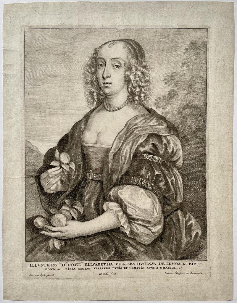 [Antique print, etching] Portrait of Elisabetha Maria Villiers, published ca. 1645-1650.