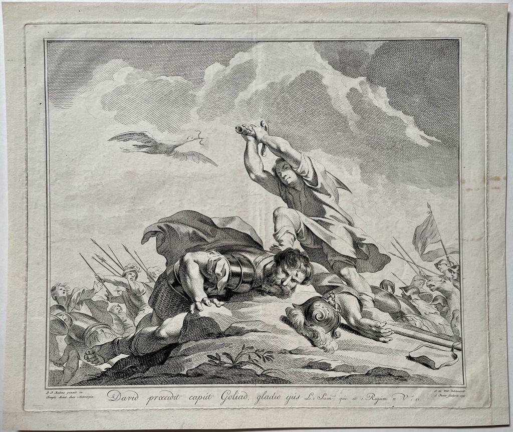 [Antique print, engraving and etching] David and Goliath, Ceiling Paintings from the Jesuits' Church in Antwerp [13], published 1751, 1 p.