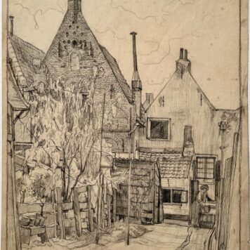 [Modern drawing, black chalk] Houses and their backyards (tekening van huizen en achtertuinen), ca. 1920-1940, 1 p.