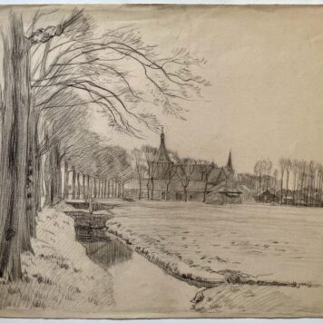 [Modern drawing, black chalk] Winter landscape with a small village, ca. 1920-1940, 1 p.