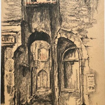 [Modern drawing, chalk] View on a street of Figeac (FR), dated 1960, 1 p.