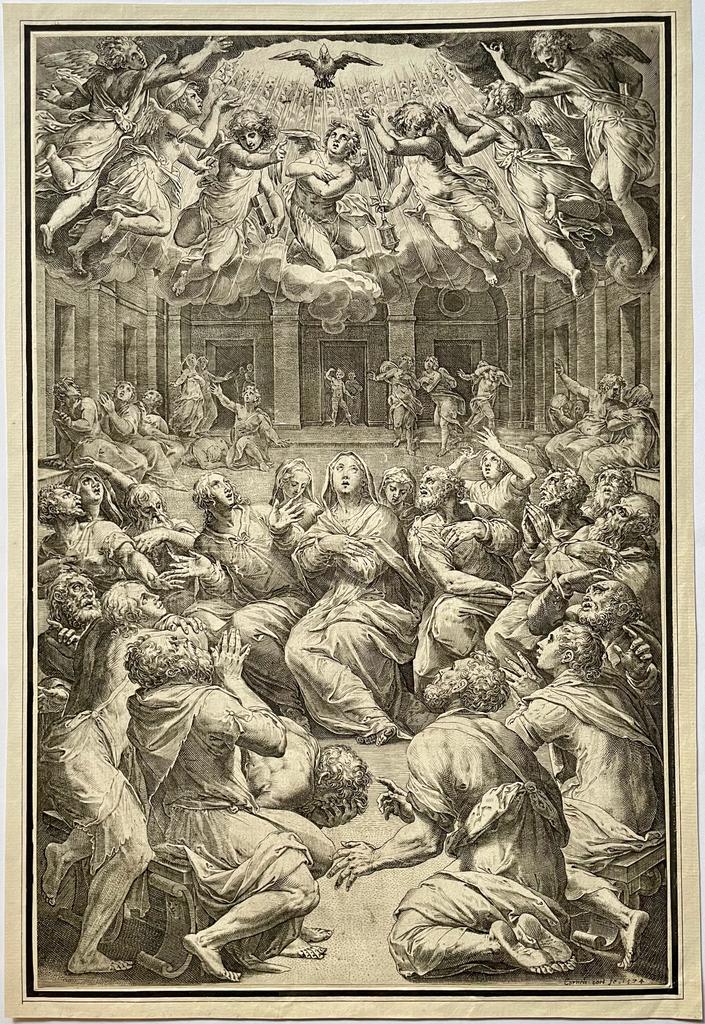 [Antique print, engraving/gravure, ca. 1600] The Pentecost, published 1574 or 1602, 1 p.