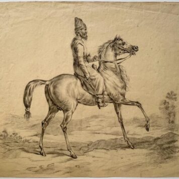 [Antique drawing, black chalk and pencil] Man in oriental clothes riding a horse, dated 1823, 1 p.