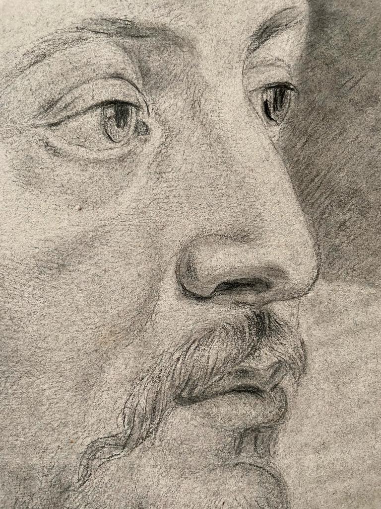 [Antique drawing, black chalk] Profile portrait of a young man, 18th century, 1 p.