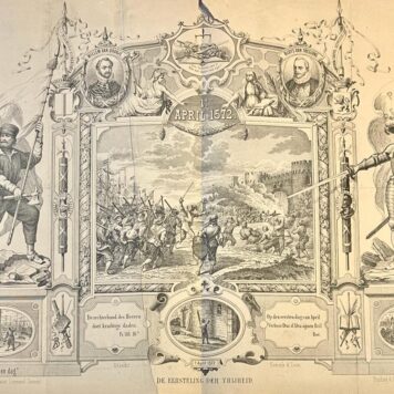 [Original Lithograph/lithografie] 'De Eersteling der Vrijheid'; Gedenkplaat aan de inneming van Den Briel; commemorative plate of the Capture of Brielle, 1572.