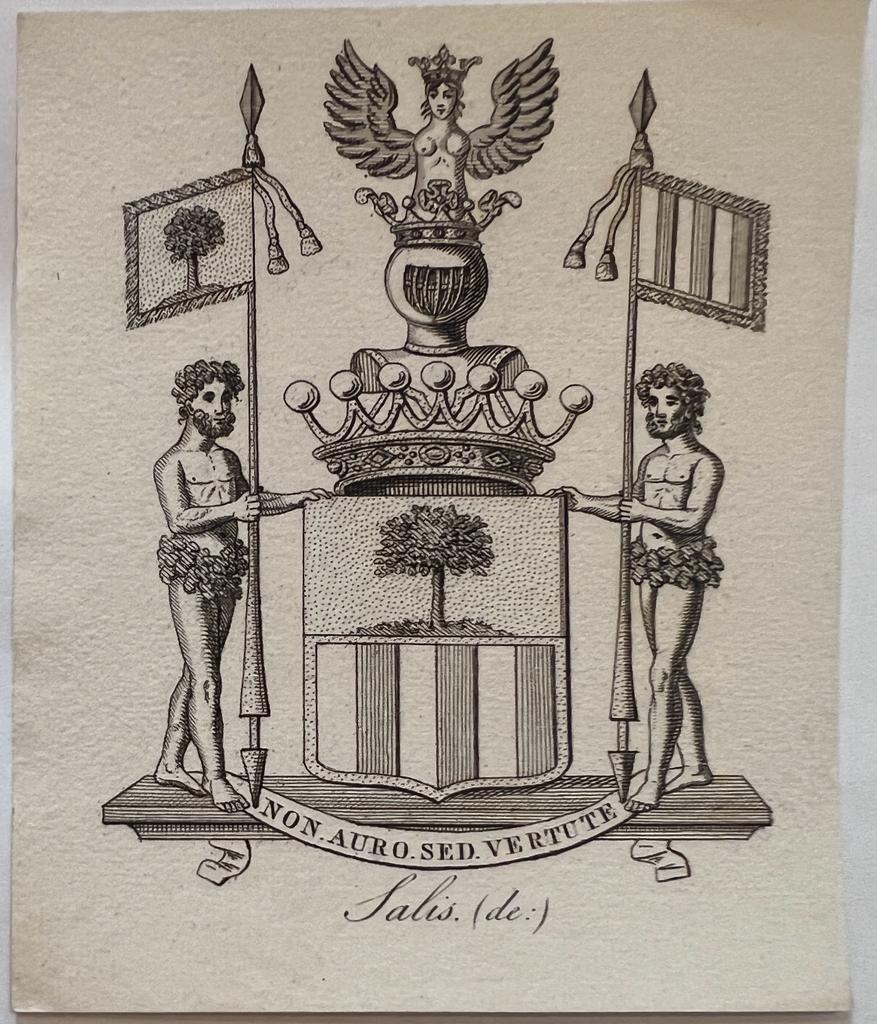 [Heraldic coat of arms] Printed black and white coat of arms of the (de) Salis family, family crest, 1 p.