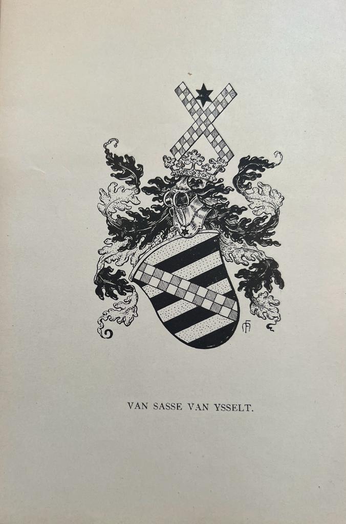 [Heraldic coat of arms] Black and white coat of arms of the Van Sasse van Ysselt family, family crest, 1 p.