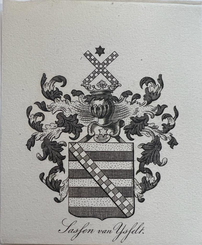 [Heraldic coat of arms] Black and white coat of arms of the Sassen van Ysfelt family, family crest, 1 p.