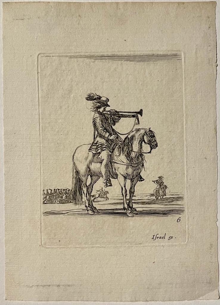 [Antique print, etching, Military, Della Bella, ca. 1650] Trumpeter on horseback