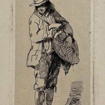 Antique print I J. Cornet I 1853 I A street musician plays hurdy gurdy