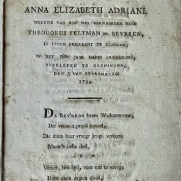 [Occasional Poem, 1794] Lyk-dicht ter nagedagtenisse van vrouwe Anna Elizabeth Adriani