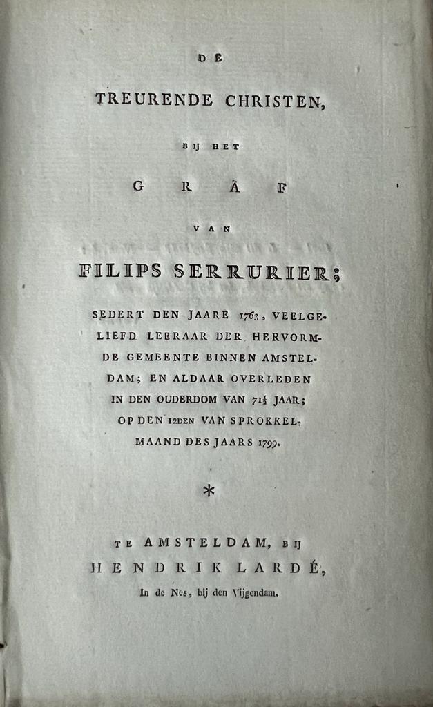 Occasional poem I 1799 I Grafzang. Filips Serrurier