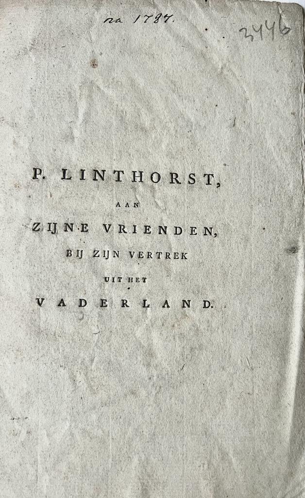 Occasional poem 18th century I P. Linthorst