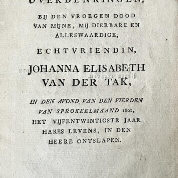 Occasional poem 1801. Death of Johanna Elisabeth [Bisschop-] van der Tak