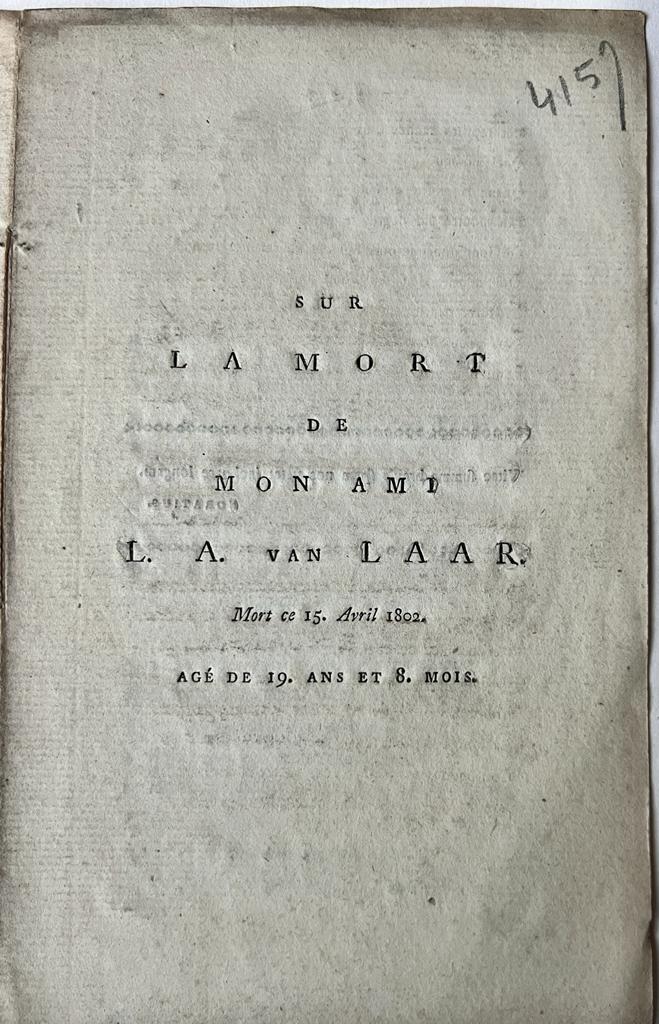 Occasional poem 1802. Sur la mort L.A. Van laar