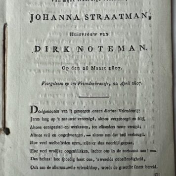 Occasional poem 1807 I Johanna Straatman huisvrouw van Dirk Noteman
