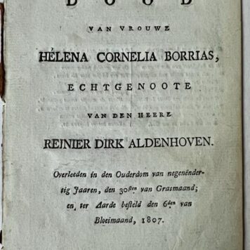 [Occasional poem 1807] Helena Cornelia Borrias echtgenoote van Reinier Dirk Aldenhoven