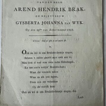 [Occasional poem 1808] Bruiloft van Arend Hendrik Brak and Gysberta Johanna van Wijk