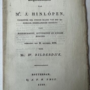 [Occasional poem 1829] Ter nagedachtenis van Mr. J. Hinlopen