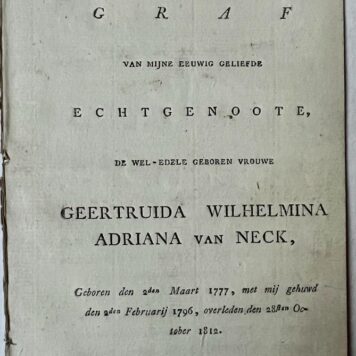 [Occasional poem 1812] Bij het graf van Geertruida Wilhelmina Adriana [van Royen]- van Neck
