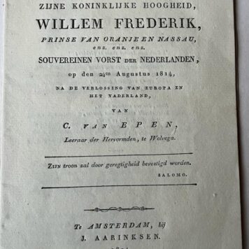 [Occasional poem 1814] Feestzang verjaring van Z.K.H. Willem Frederik van Oranje