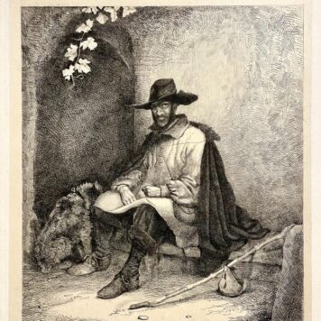 [Antique print] Resting traveller by J.L. Cornet 1853 Rustende reiziger Antieke prent