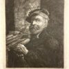 [Antique print] Man with pen and books by J.L. Cornet published 1853. Antieke prent, oude boeken
