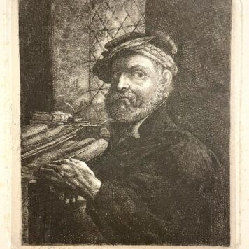 [Antique print] Man with pen and books by J.L. Cornet published 1853. Antieke prent, oude boeken
