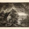 [Antique print] Night Mill landscape by J.L. Cornet published 1853.