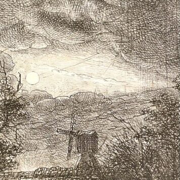 [Antique print] Night Mill landscape by J.L. Cornet published 1853.