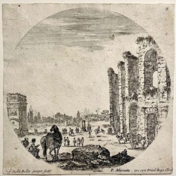Antique print Stefano della Bella I View on the Colosseum and the Arch of Constantine I 1655 antieke prent