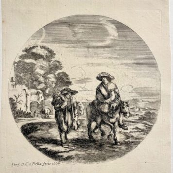 [Antique print Stefano della Bella 1656] Two peasants traveling.