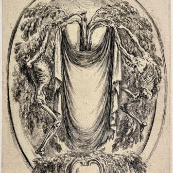 [Antique print Stefano della Bella 1647] Shroud and skelets. Antieke prent