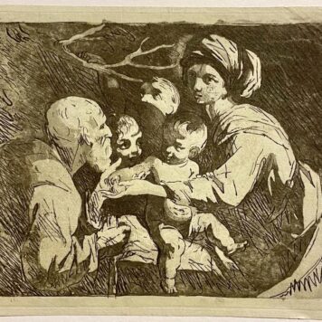 Antique print. The Holy Family with Saint John the Baptist.