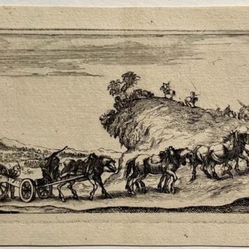 Antique print Della Bella ca 1650 I Cannon drawn by horses. Antieke prent.