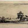 Print Della Bella ca 1650 I Soldiers on horseback swordfighting. Antieke prent.