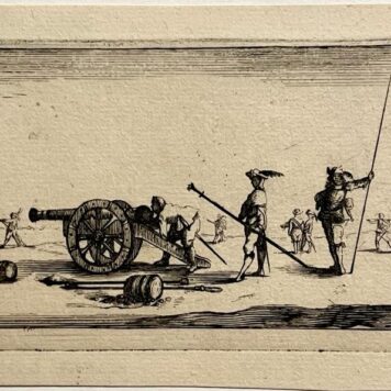 [Antique print Della Bella ca. 1650] Soldiers exercising. Antieke prent.
